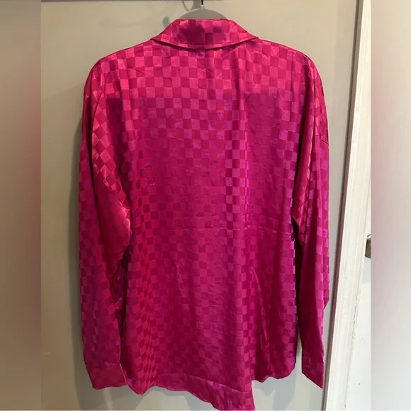 Altar'd State Fuchsia Satin Checkered Blouse - Picture 4 of 7